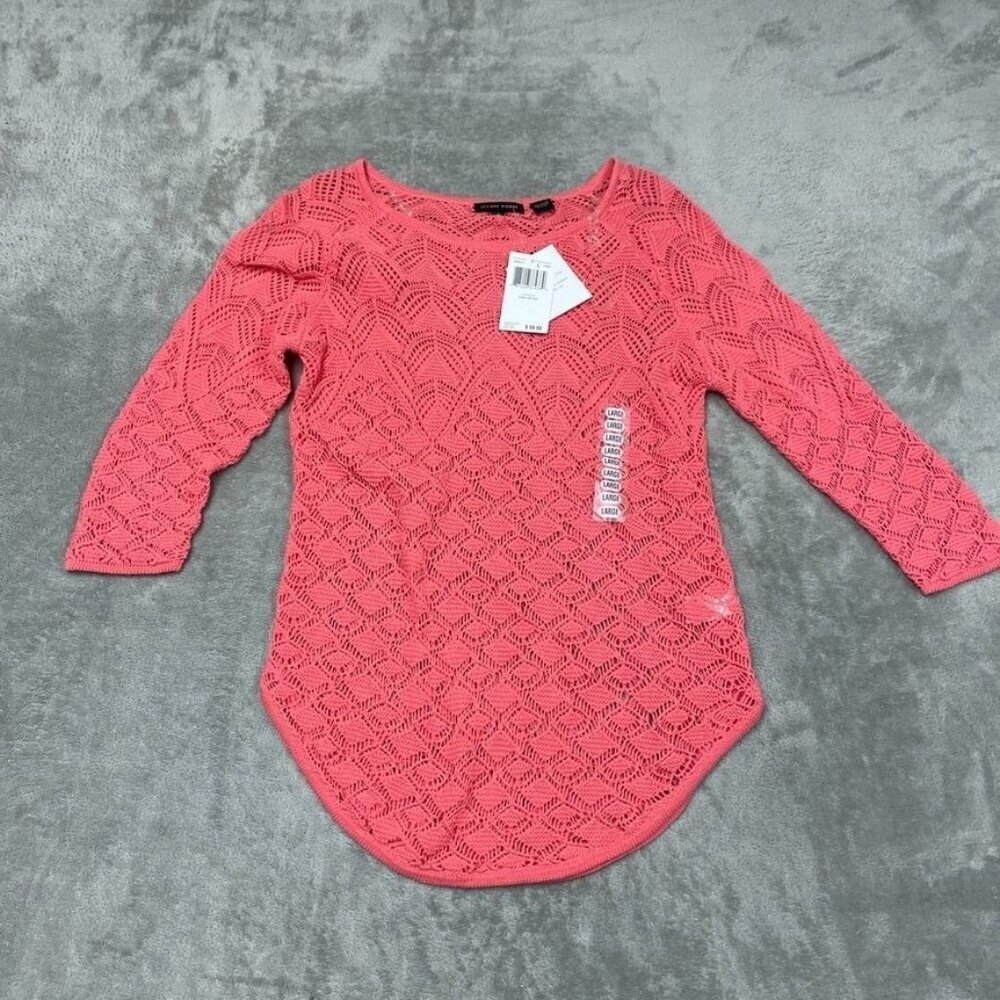 NEW Jeanne Pierre Womens Coral Crochet Sweater Size L 100% Cotton a1170